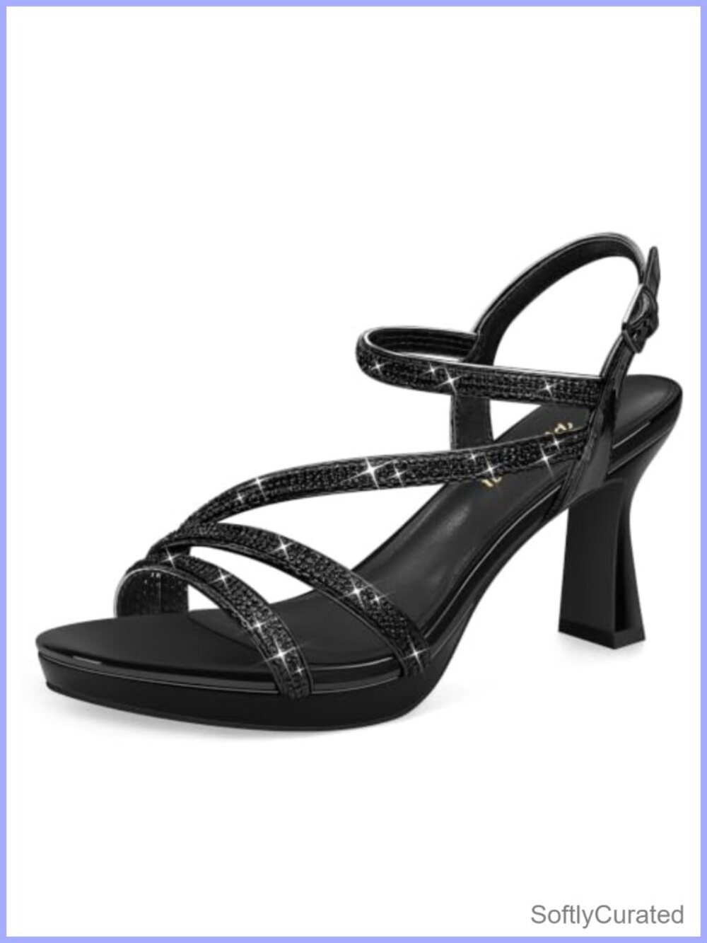 Eclat Platform Heeled Sandals Rhinestone Ankle Strap Faux Leather